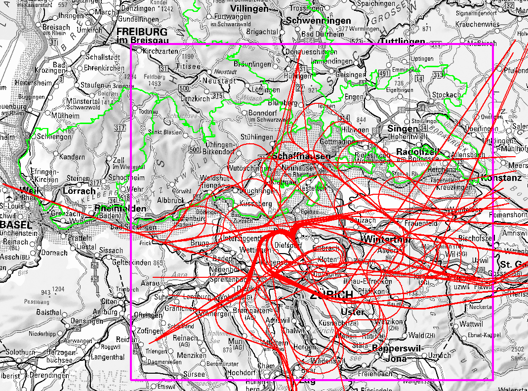 Implementierung von Flugrouten am Flughafen Zürich innerhalb der Fluglärmsoftware IMMI (© GfL mbH)