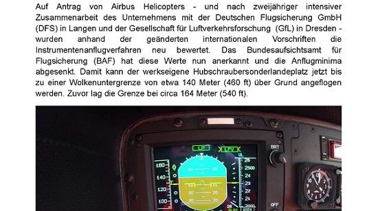 Allwetterflugbetrieb – Minima für Airbus Helicopters am Helikoptersonderlandeplatz Donauwörth gesenkt