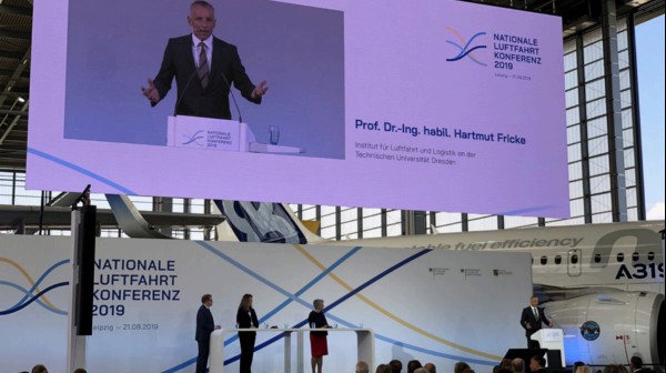 Professor Fricke gives speech at 1st National Aviation Conference at Leipzig Airport