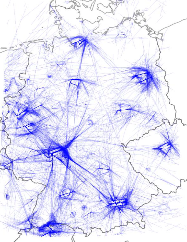 Visualization of ADS-B data over German airspace (© GfL mbH)